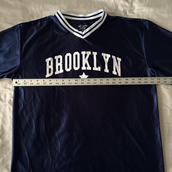 Brooklyn navy and white shiny fashionable jersey. Size L. - Picture 4 of 5